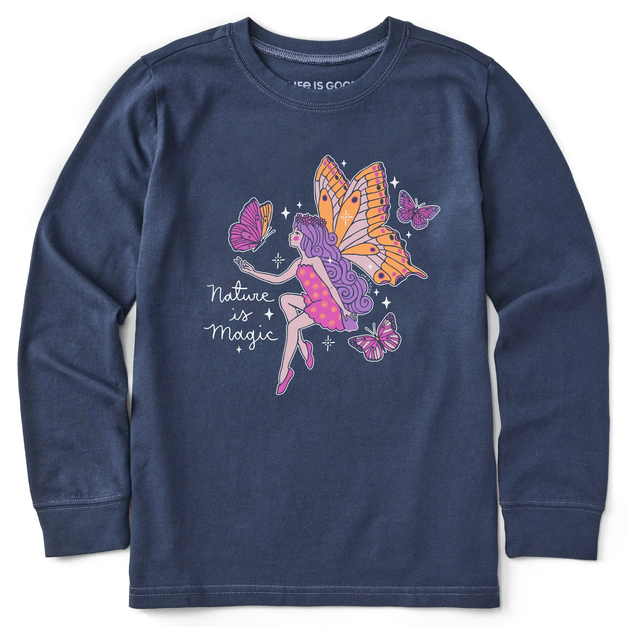 Kids Butterfly Fairy Nature is Magic Long Sleeve Crusher Tee Life is Good