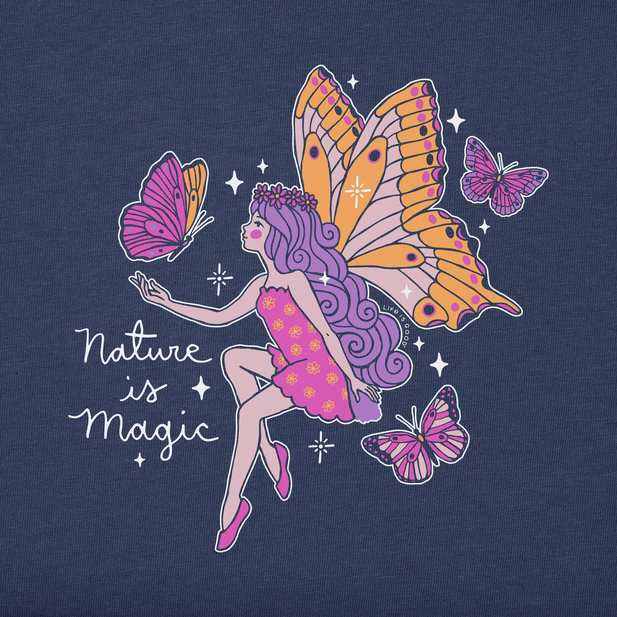 Kids Butterfly Fairy Nature is Magic Long Sleeve Crusher Tee Life is Good
