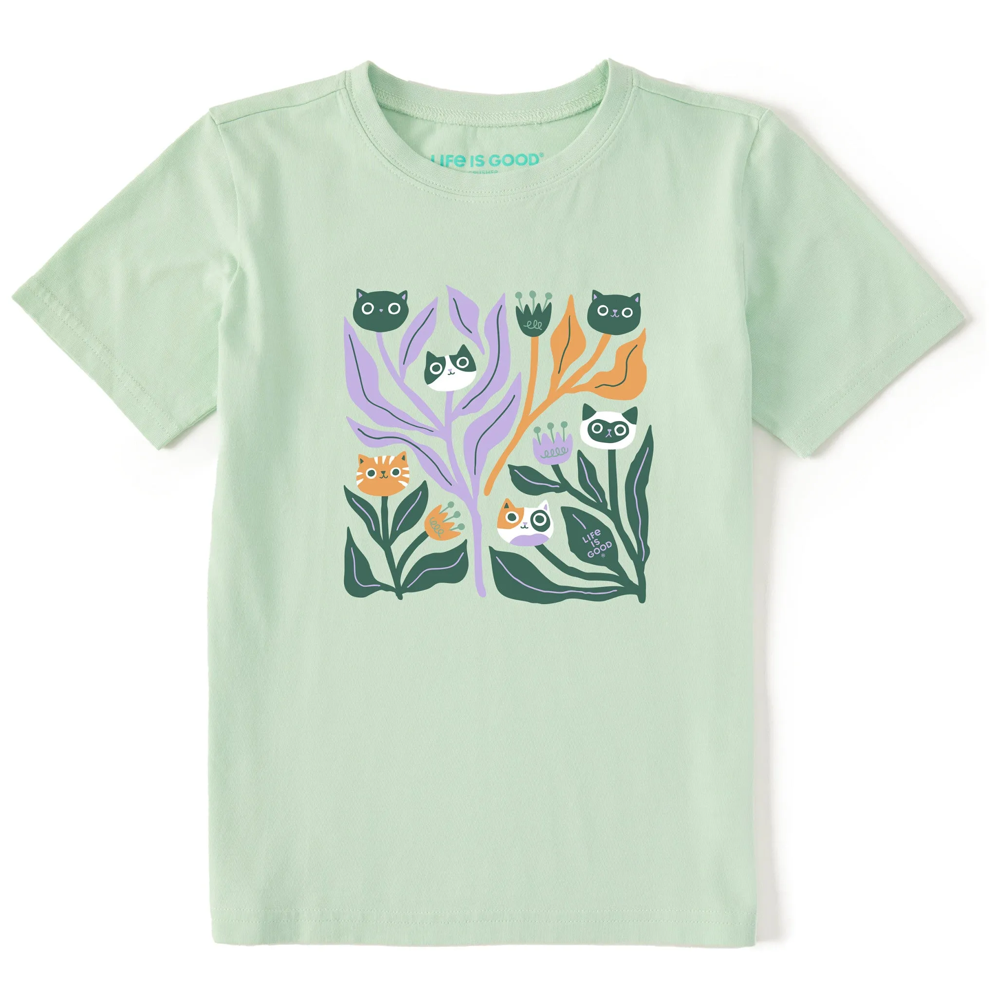 Kids Cat Flowers Short Sleeve Crusher Tee Life is Good