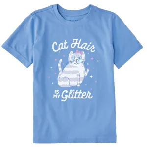 Kids Cat Hair is My Glitter Short Sleeve Crusher Tee Life is Good