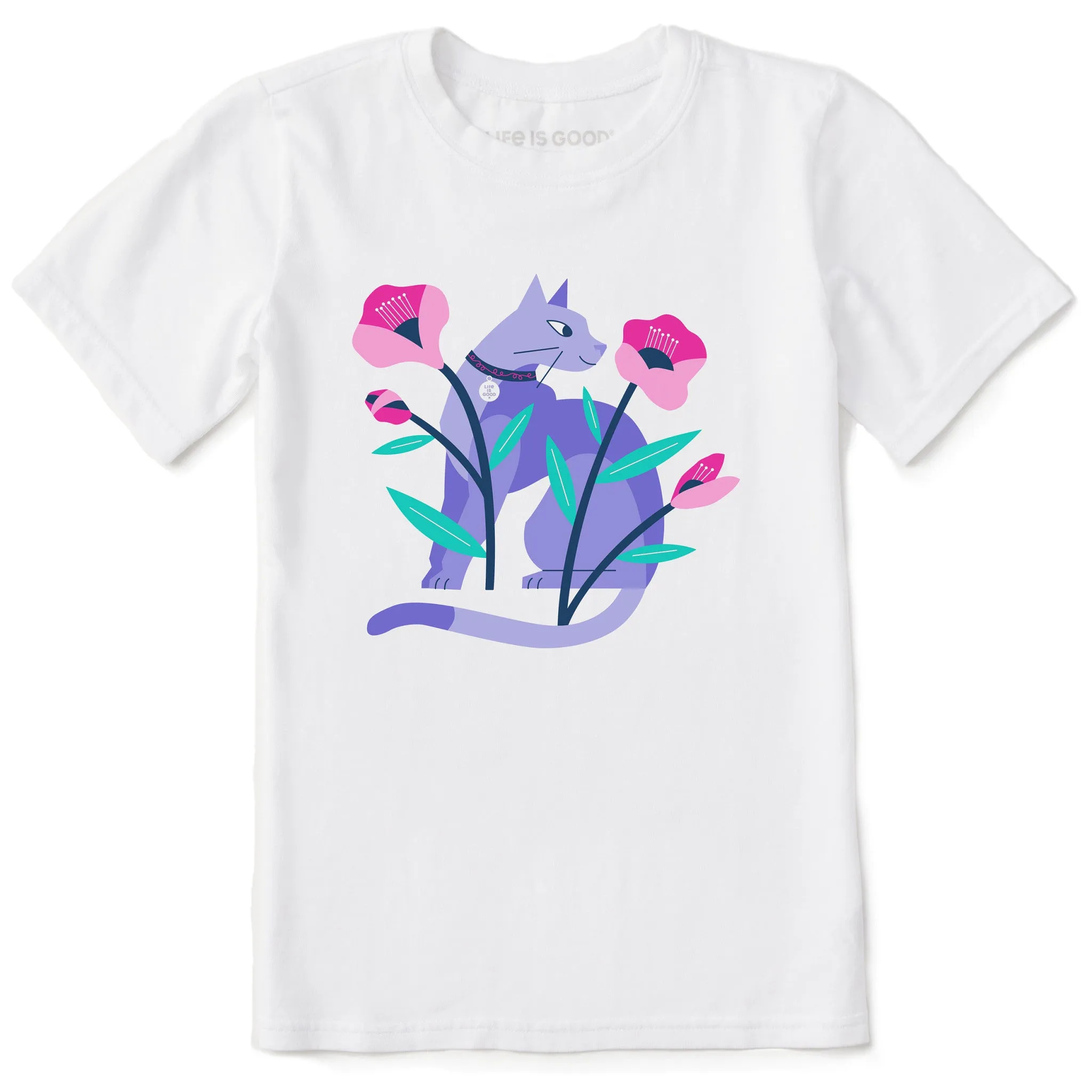 Kids Cat in the Flowers Short Sleeve Crusher Tee Life is Good