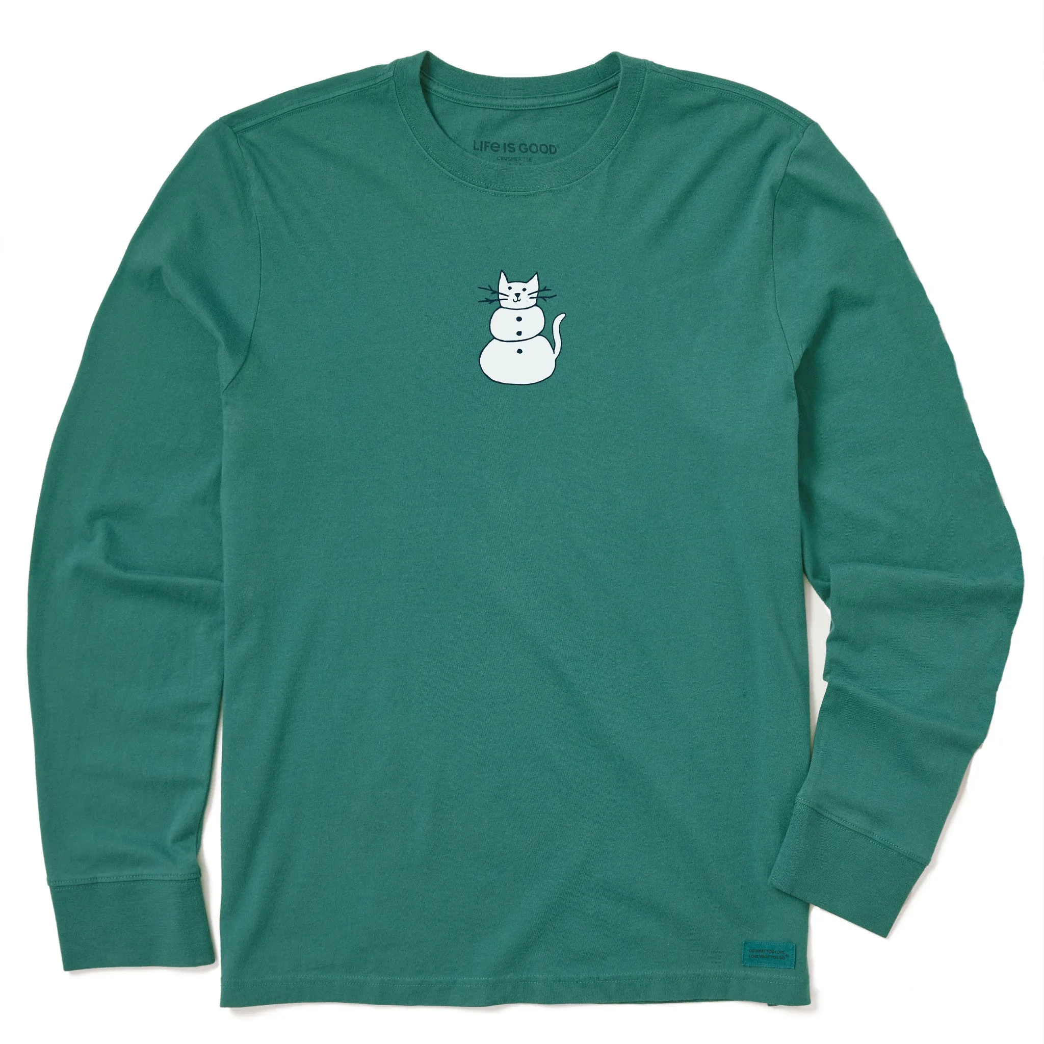 Kids Cat Snowman Long Sleeve Crusher Tee Life is Good