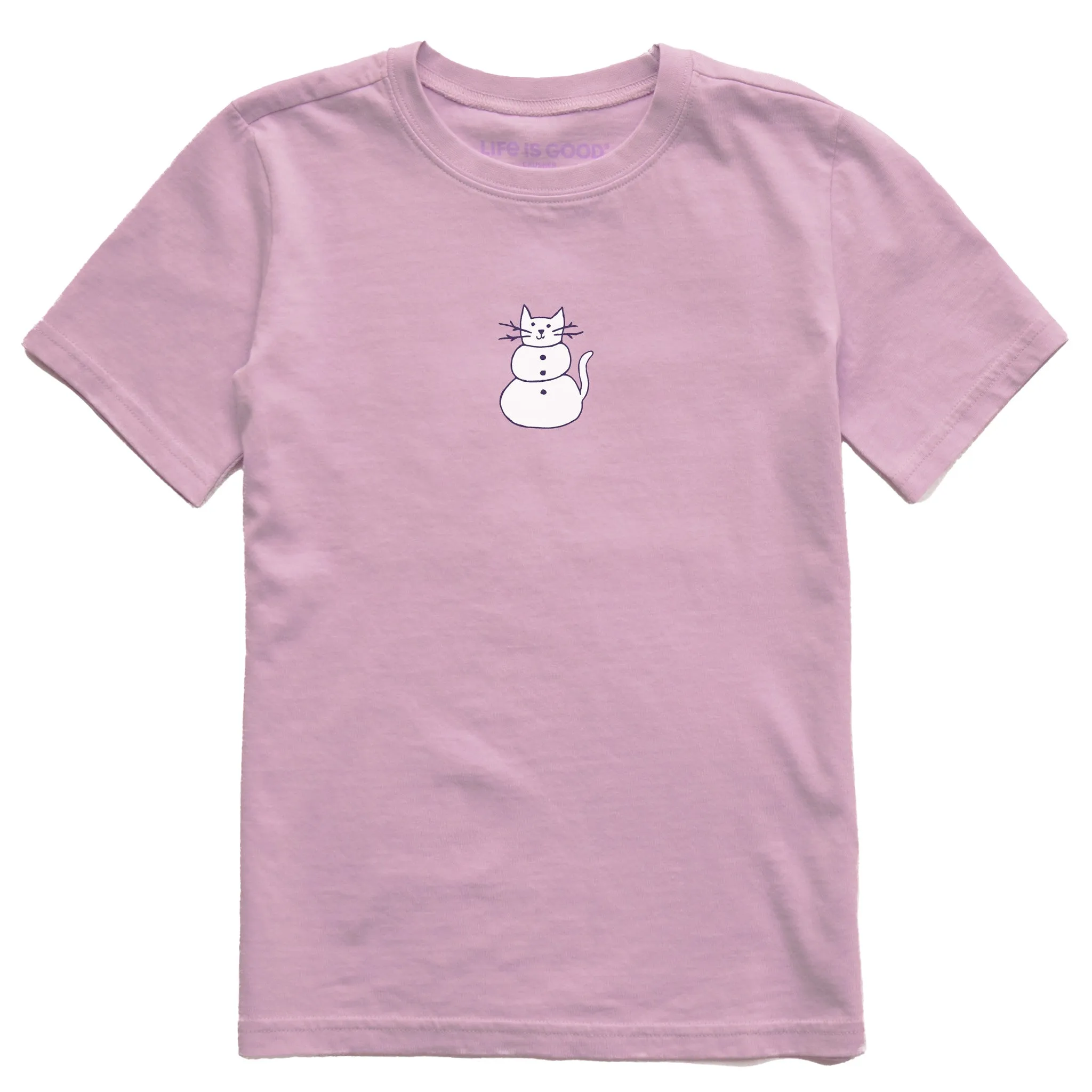 Kids Cat Snowman Short Sleeve Crusher Tee Life is Good