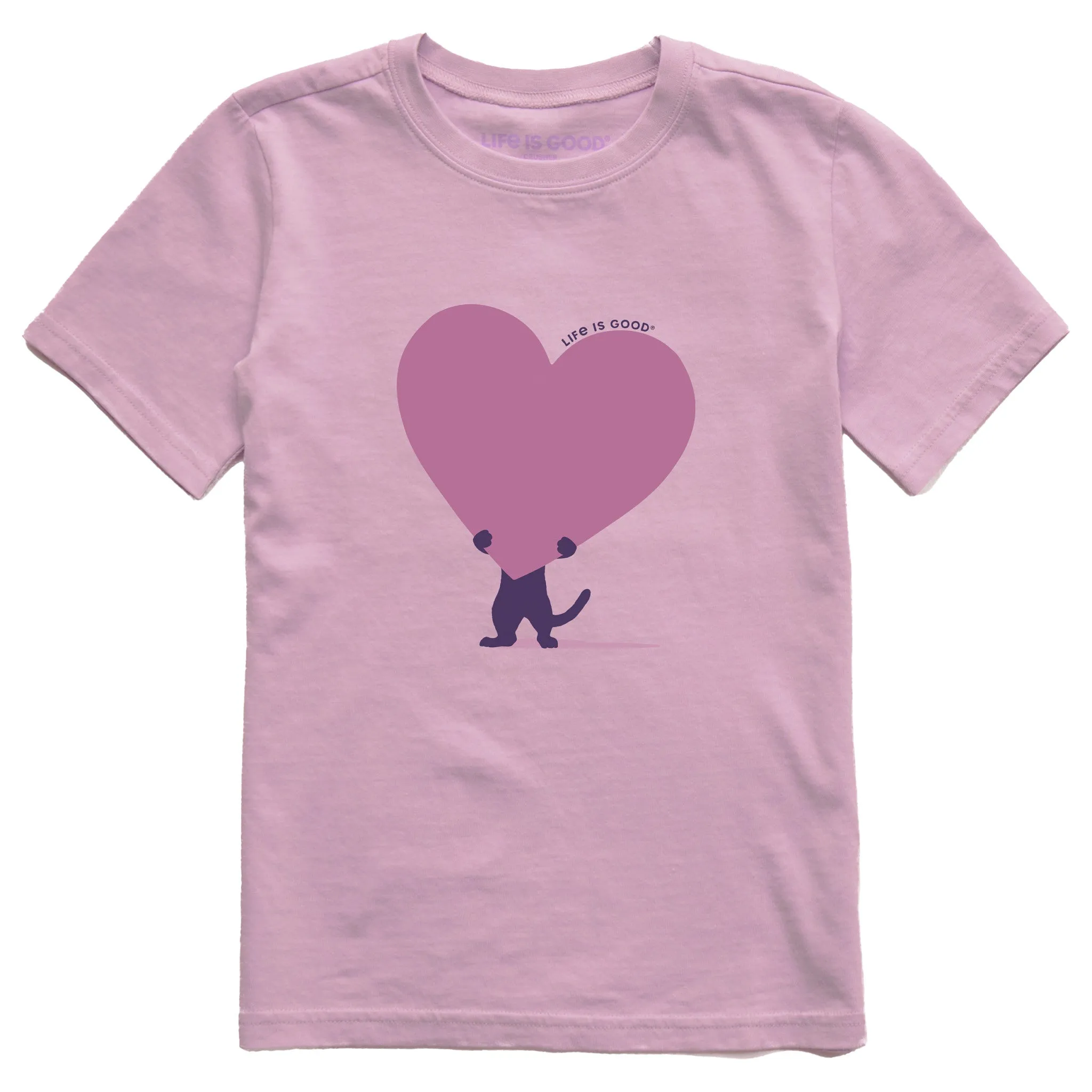 Kids Cat with Heart Short Sleeve Crusher Tee Life is Good
