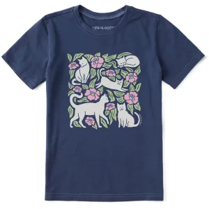 Kids Cats Among Flowers Short Sleeve Crusher Tee Life is Good