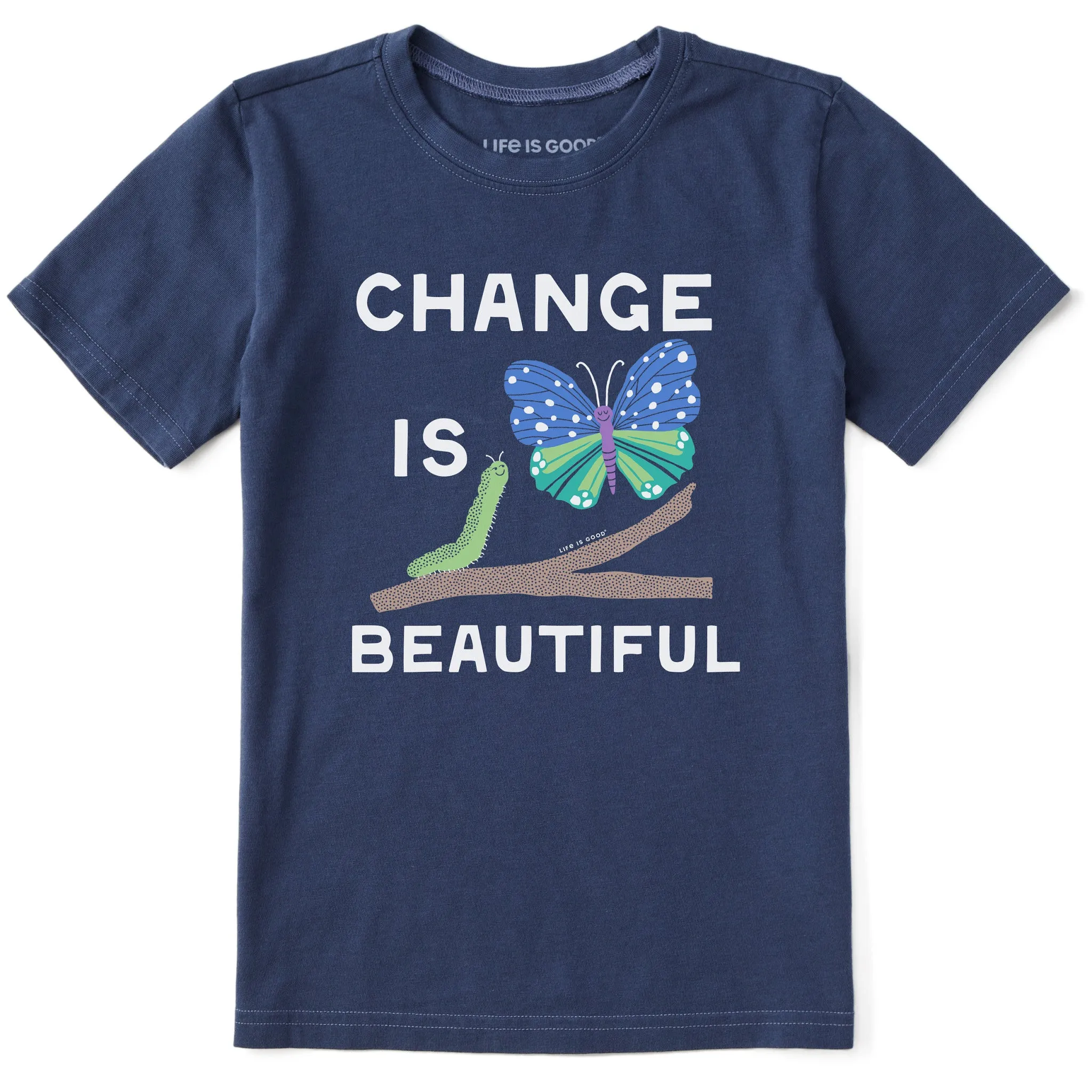 Kids Change is Beautiful Butterfly Short Sleeve Crusher Tee Life is Good