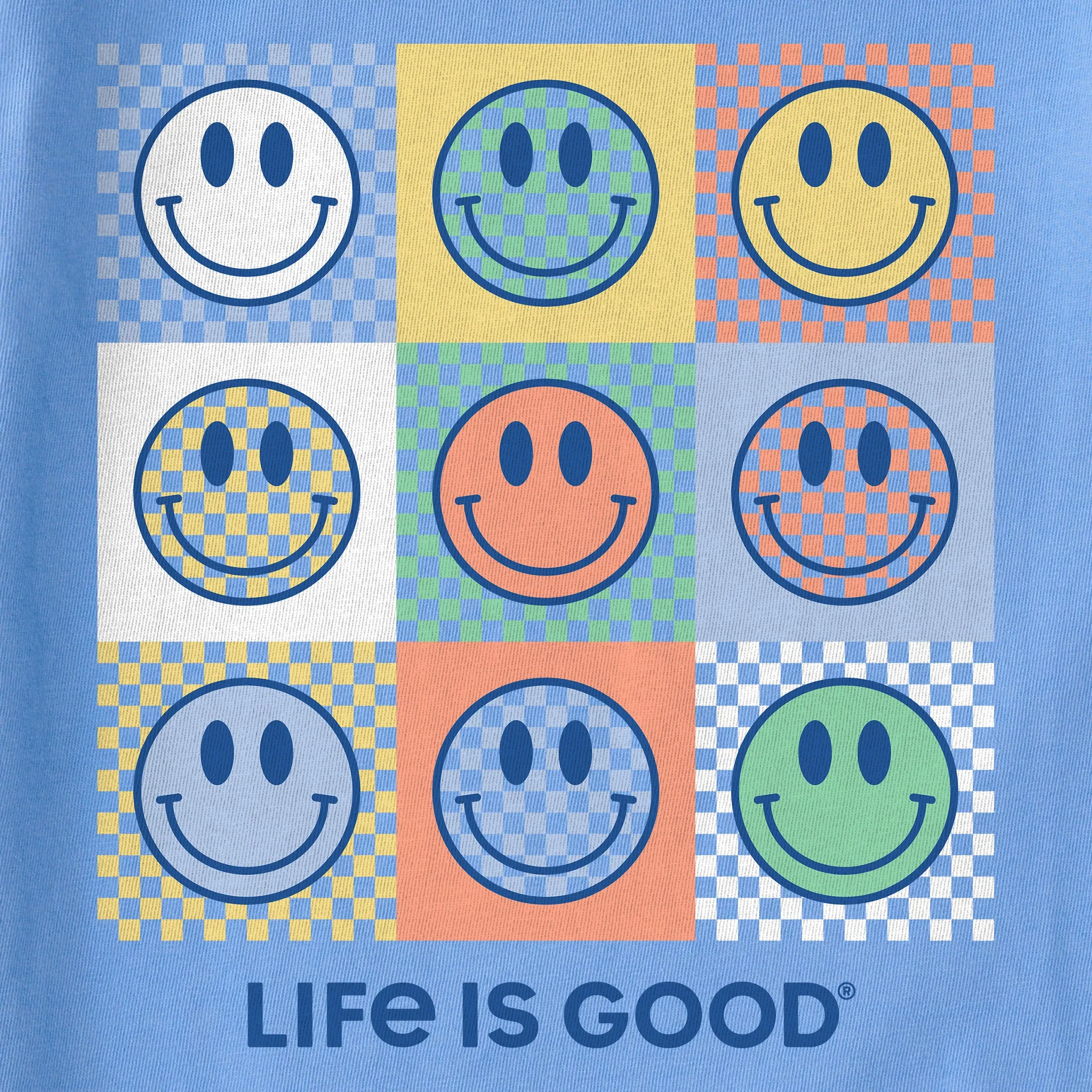 Kids Checkerboard Smilies Short Sleeve Crusher Tee Life is Good