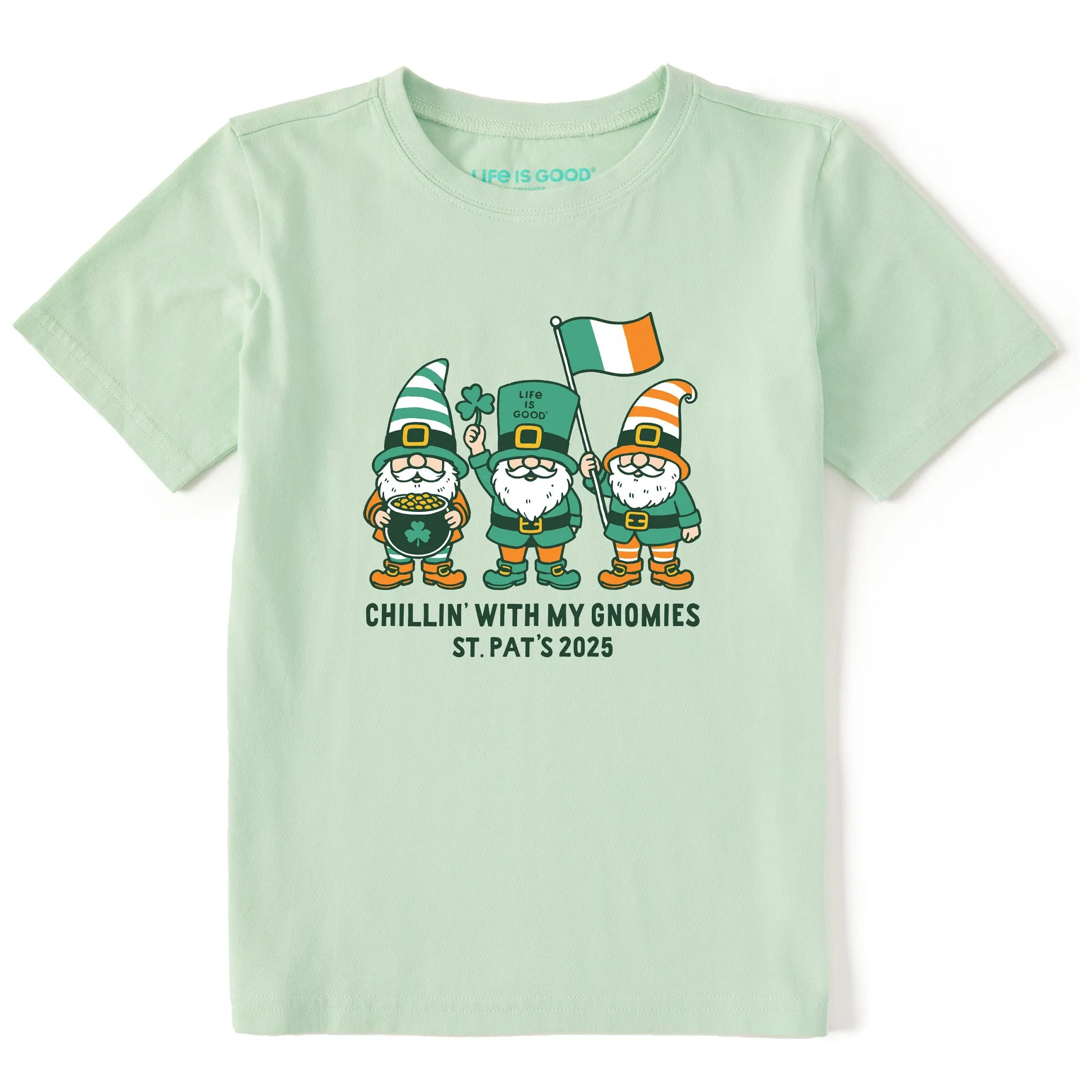 Kids Chillin With My St Pats Gnomies 2025 Short Sleeve Crusher Tee Life is Good