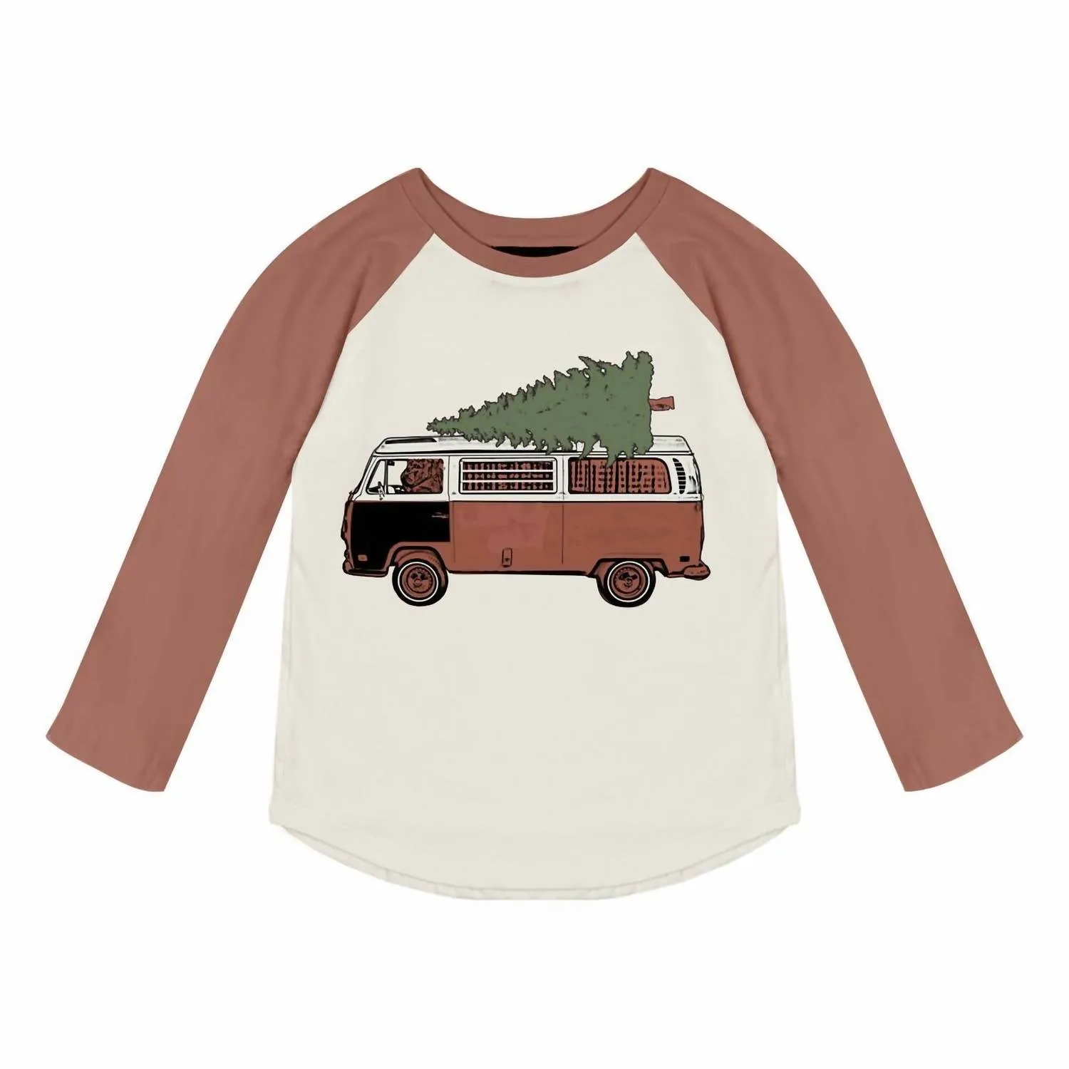 Kids' Christmas Mobile Longsleeve Raglan Tee In Natural/brick