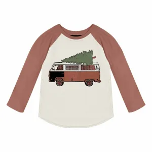 Kids' Christmas Mobile Longsleeve Raglan Tee In Natural/brick