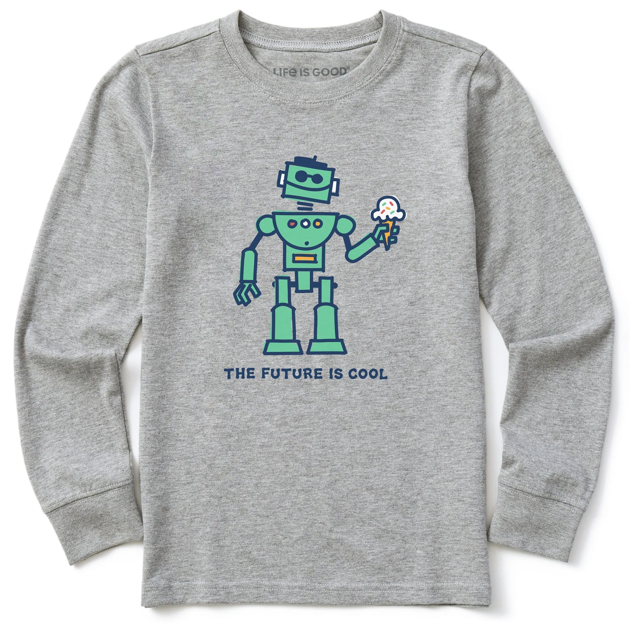 Kids Cool Robot Long Sleeve Crusher Tee Life is Good