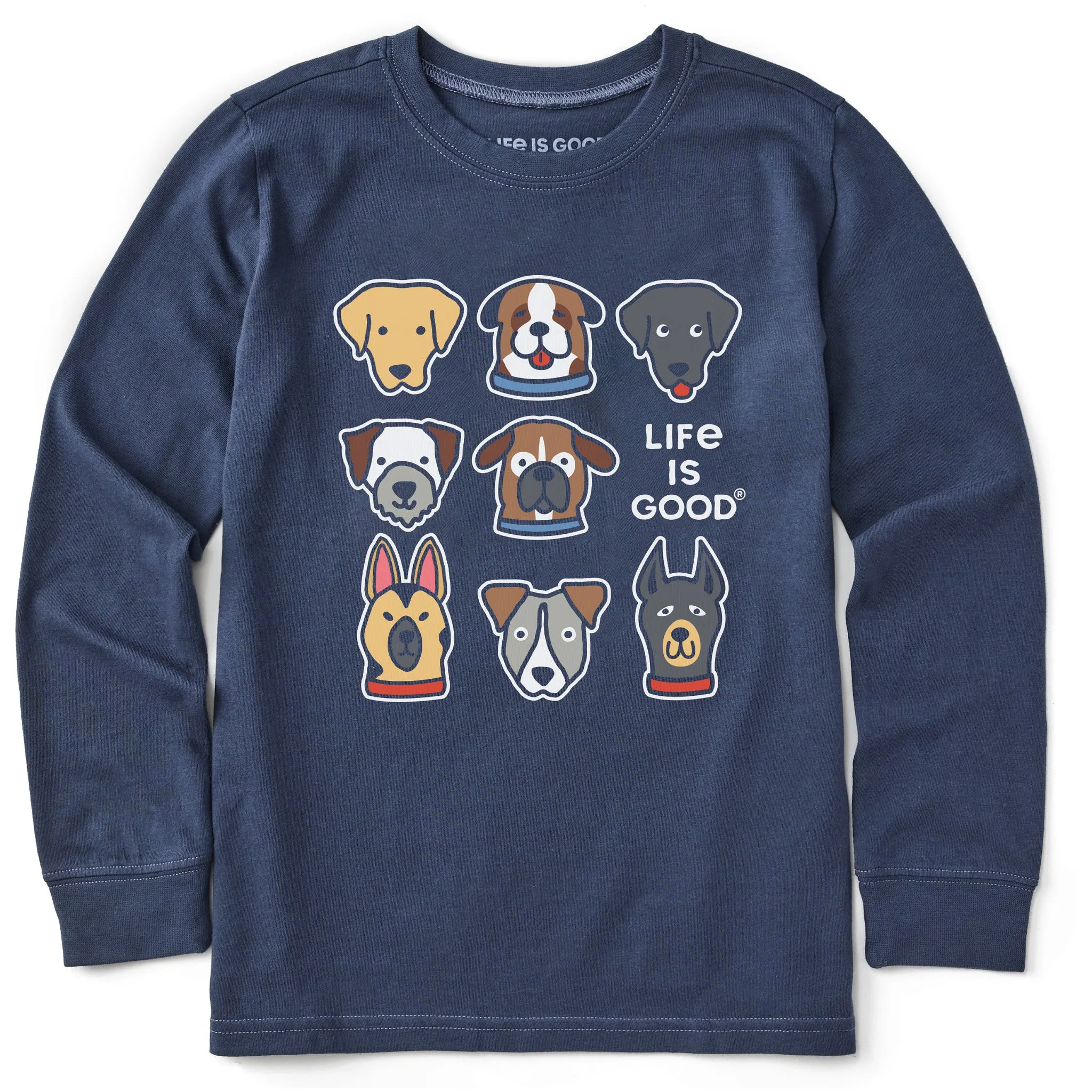 Kids Cute Dogs Long Sleeve Crusher Tee Life is Good