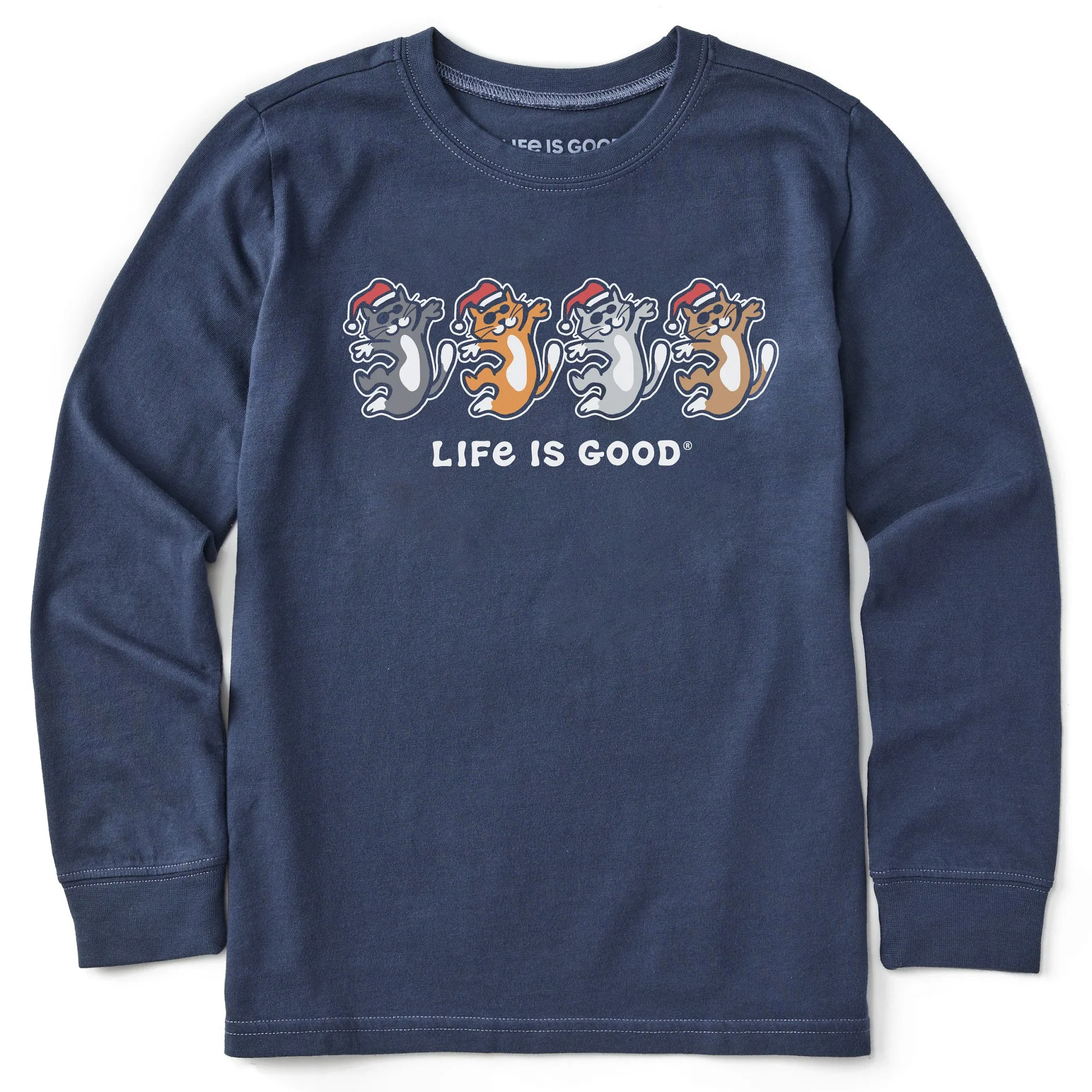 Kids Dancing Santa Cats Long Sleeve Crusher Tee Life is Good