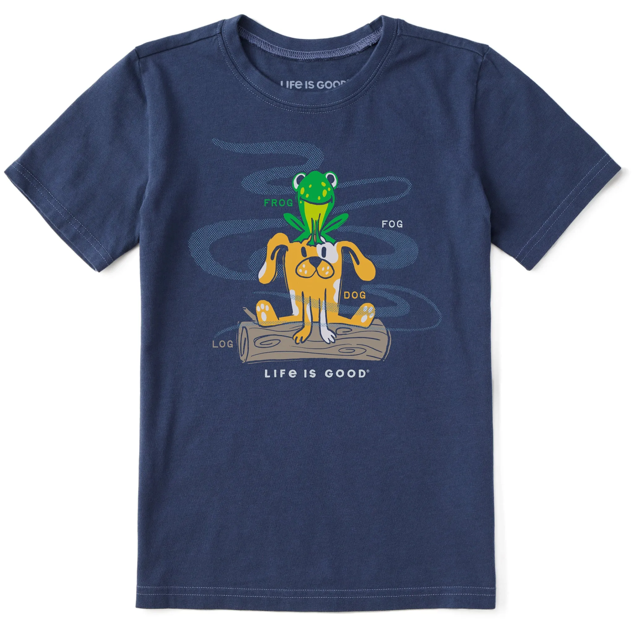 Kids Dog and Frog on Log in the Fog Short Sleeve Crusher Tee Life is Good
