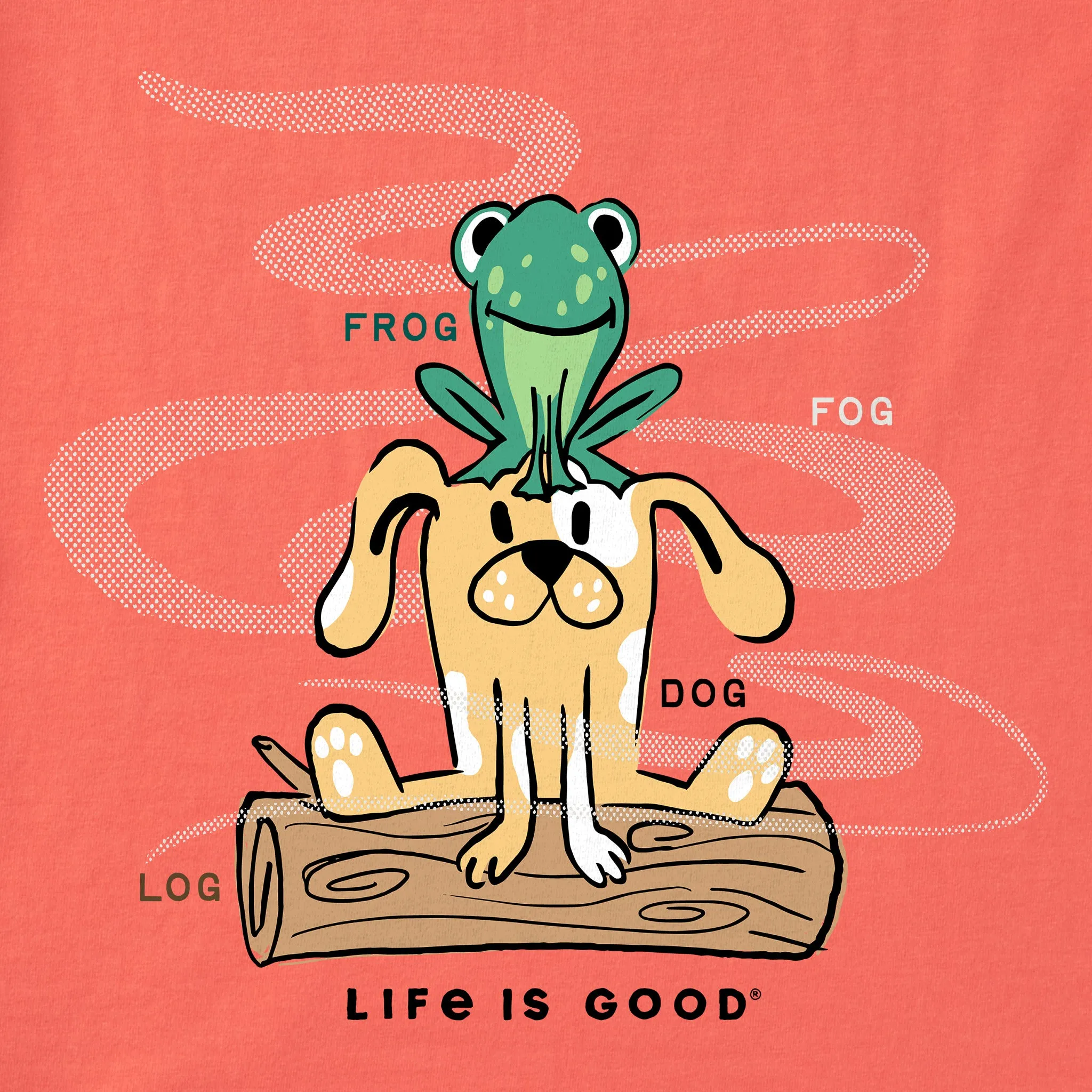 Kids Dog and Frog on Log in the Fog Short Sleeve Crusher Tee Life is Good