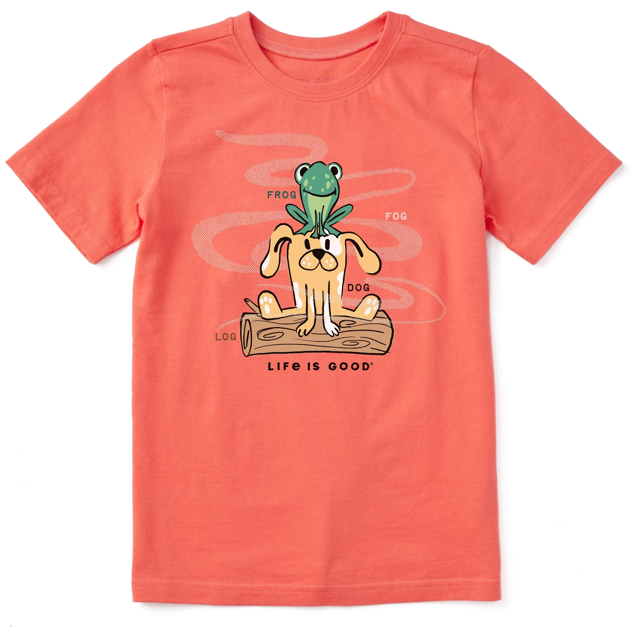Kids Dog and Frog on Log in the Fog Short Sleeve Crusher Tee Life is Good