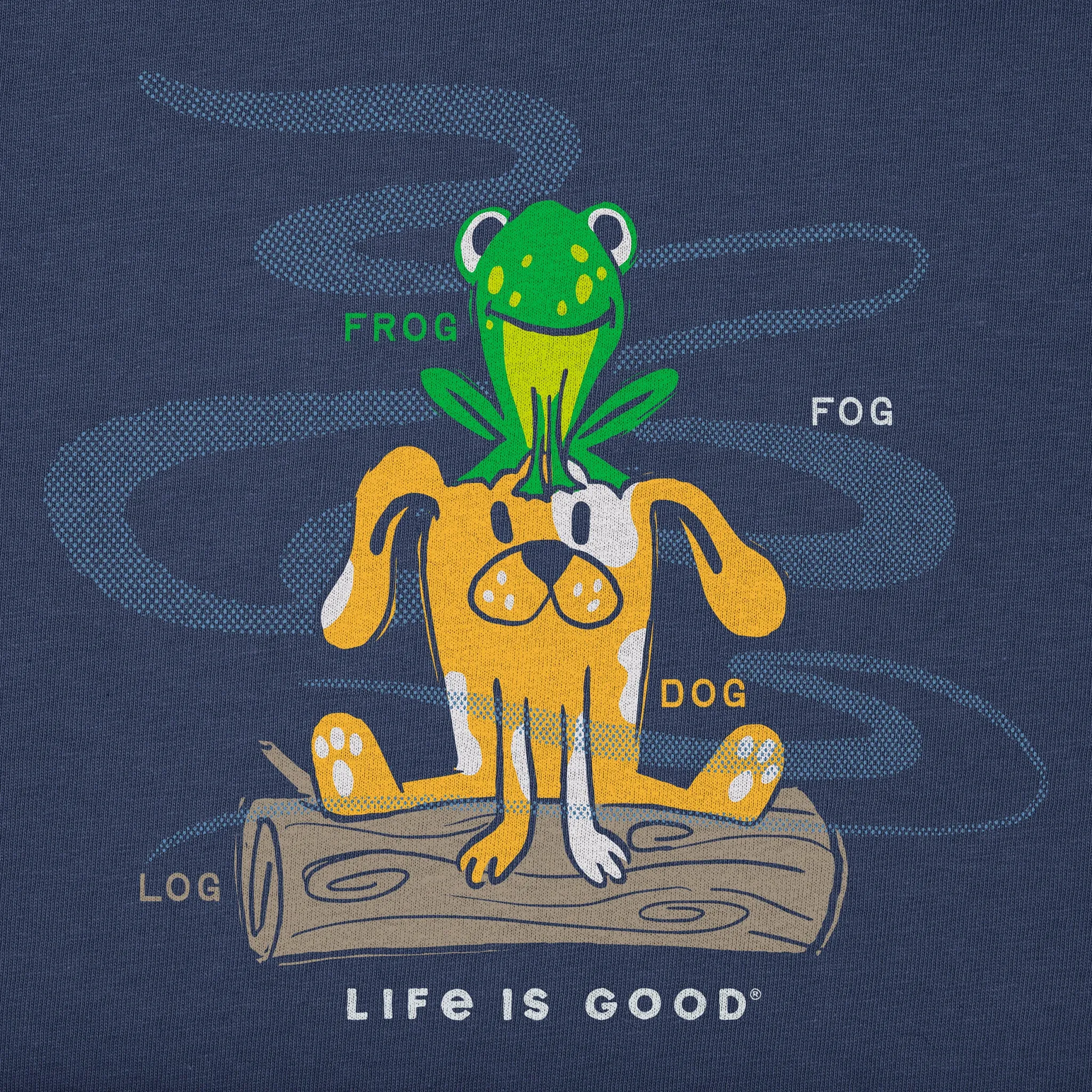 Kids Dog and Frog on Log in the Fog Short Sleeve Crusher Tee Life is Good
