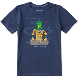 Kids Dog and Frog on Log in the Fog Short Sleeve Crusher Tee Life is Good