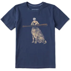 Kids Dog with Bat and Ball Short Sleeve Crusher Tee Life is Good