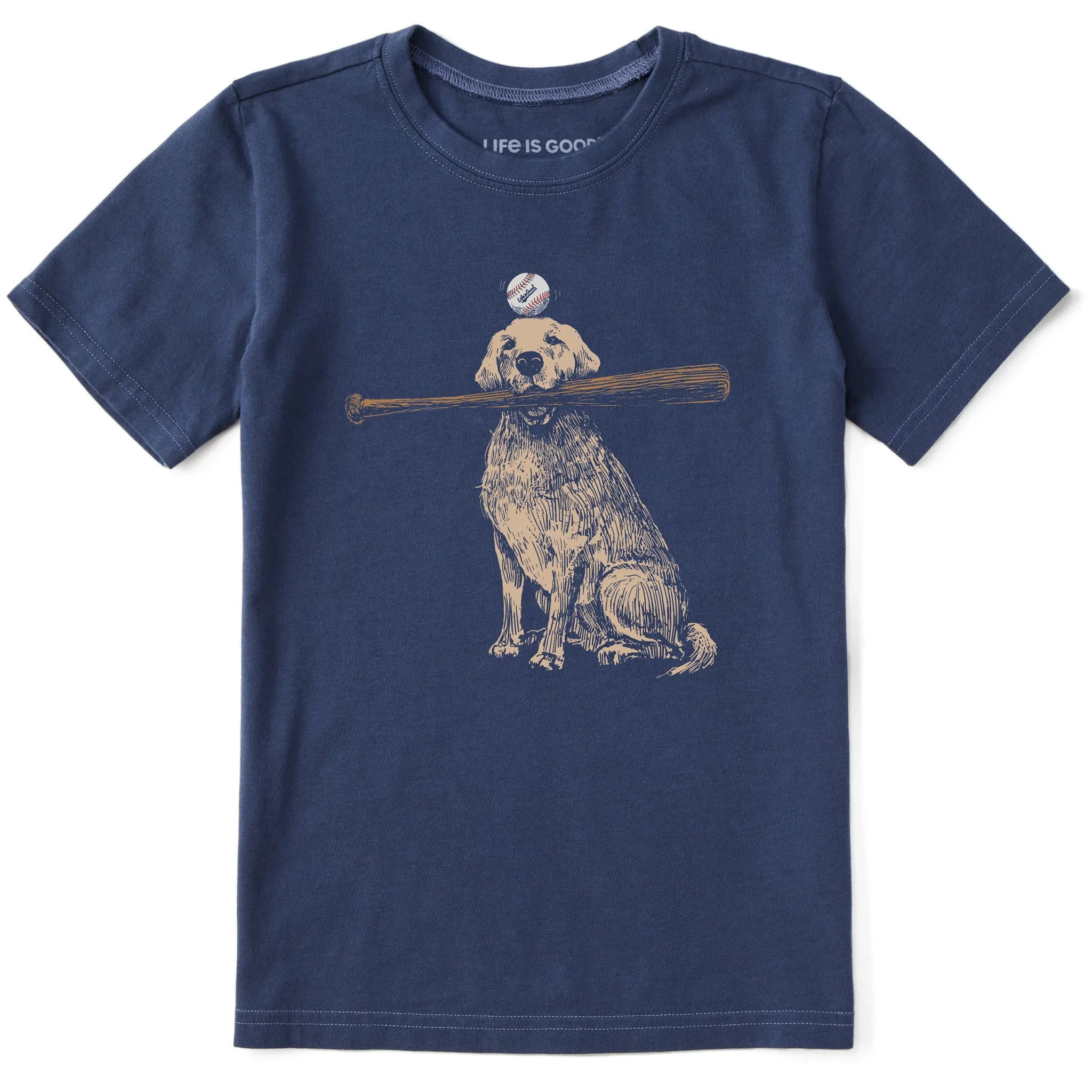 Kids Dog with Bat and Ball Short Sleeve Crusher Tee Life is Good