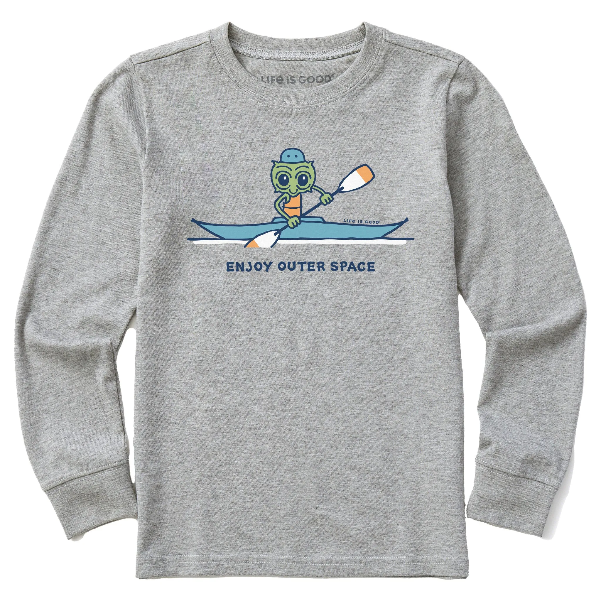Kids Enjoy Outer Space Kayak Long Sleeve Crusher Tee Life is Good