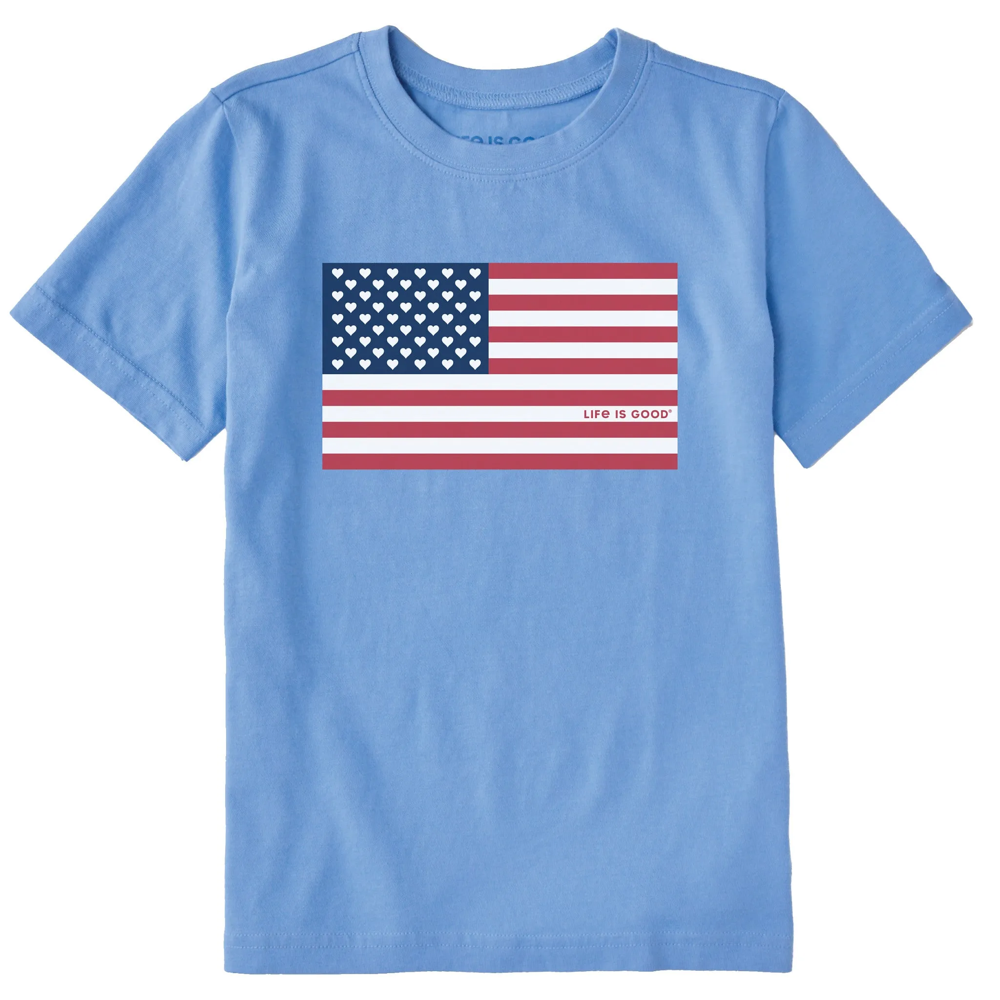 Kids Flag Hearts Short Sleeve Crusher Tee Life is Good