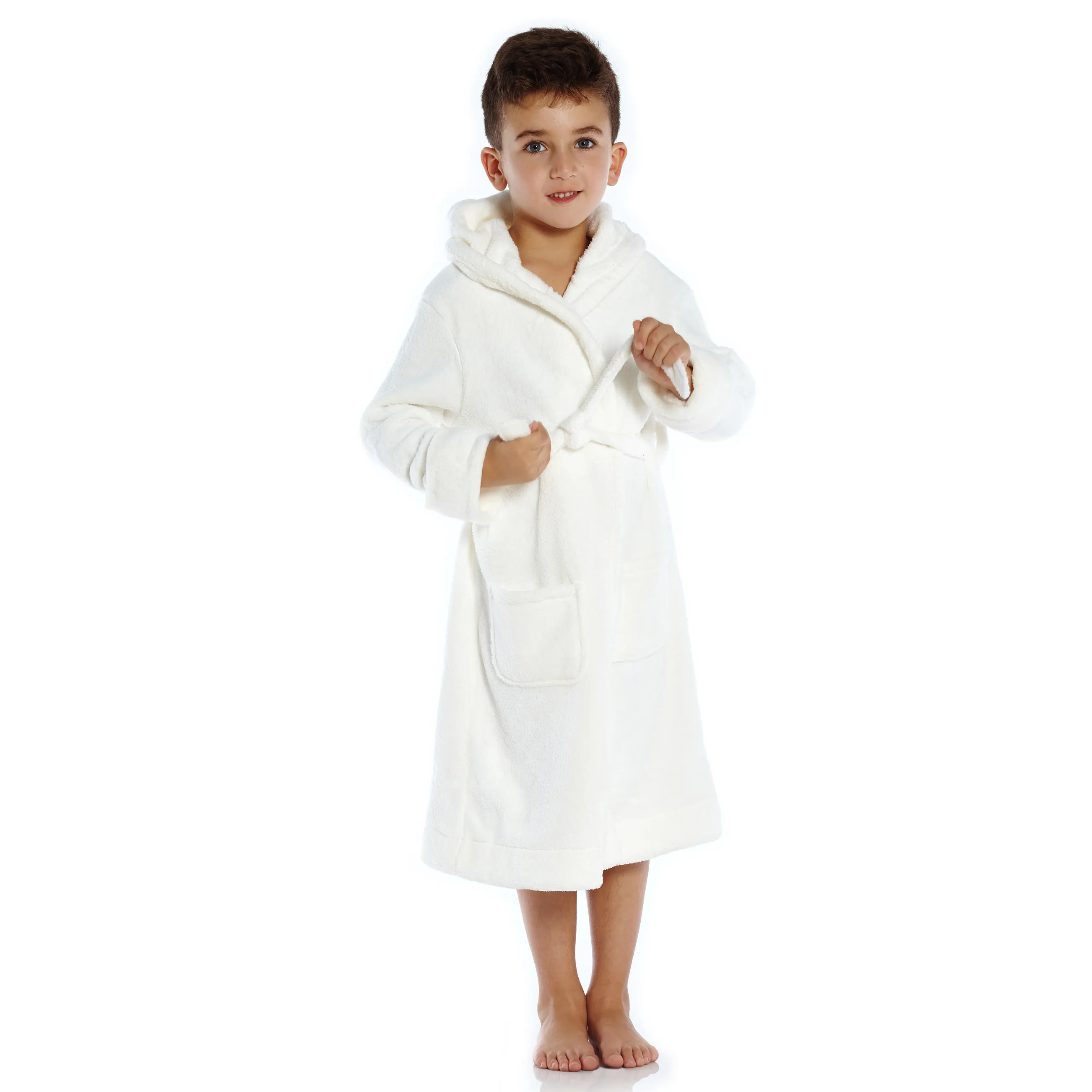 Kids Fleece Hooded Robe Neutral Solid Color