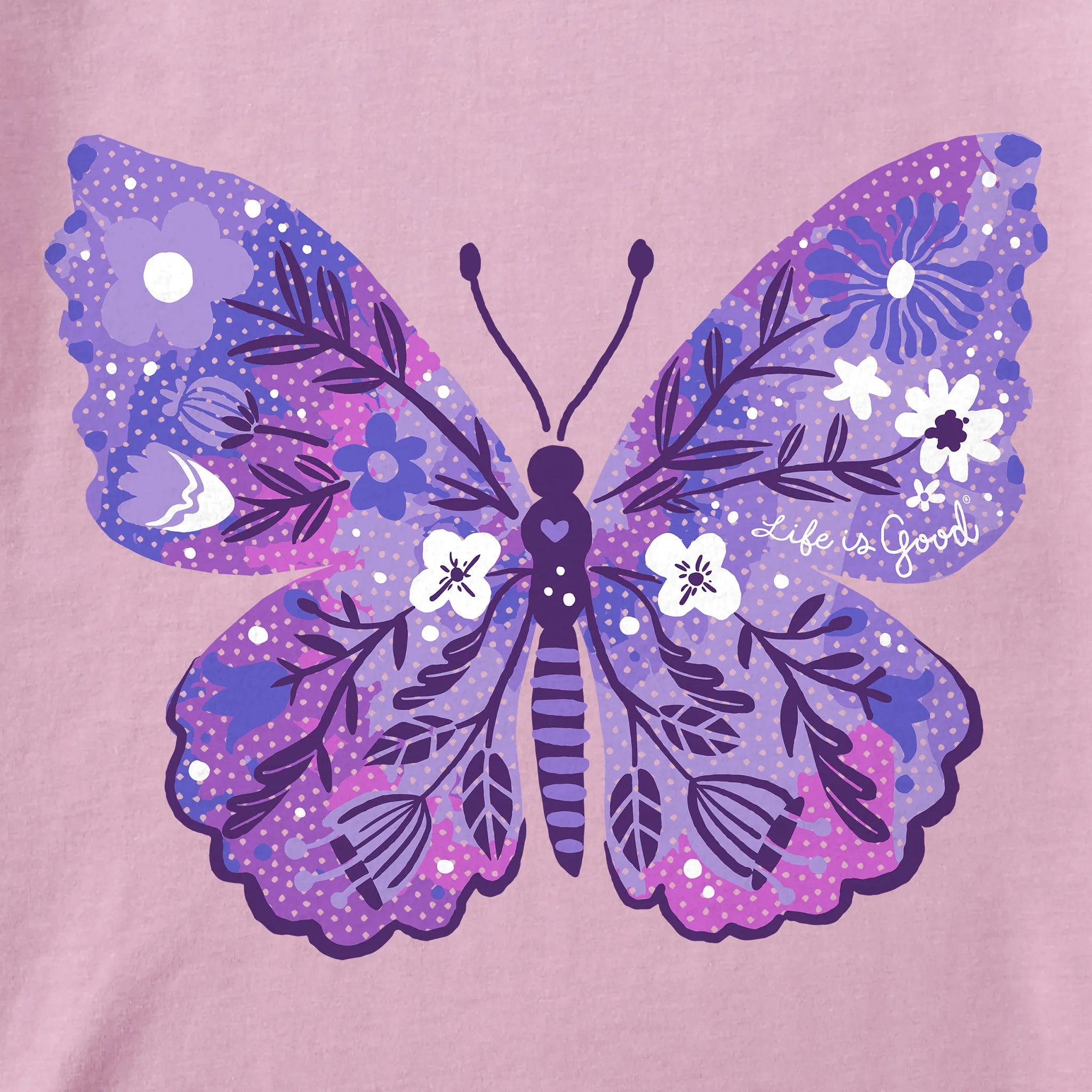 Kids Floral Butterfly Tie Dye Short Sleeve Crusher Tee Life is Good