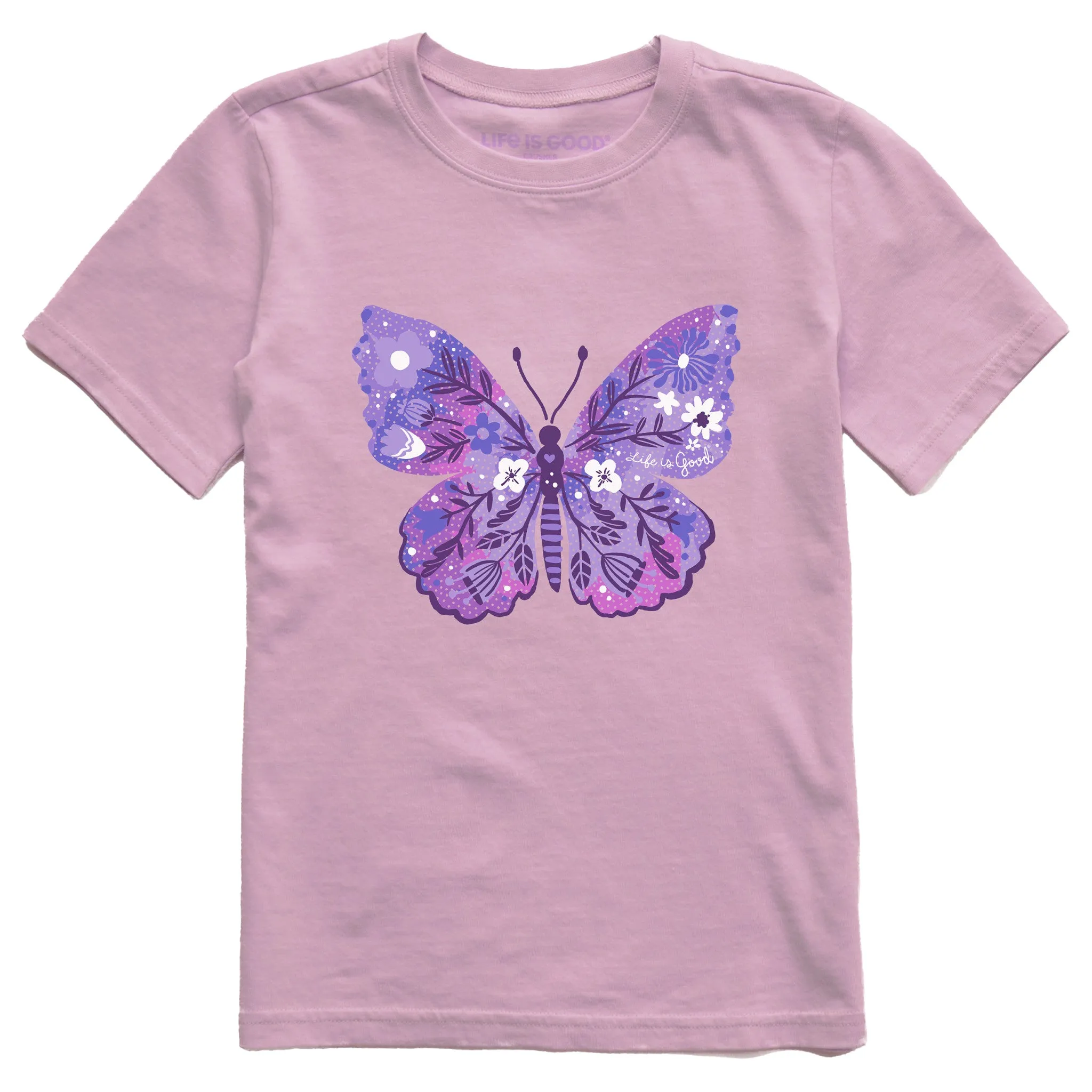 Kids Floral Butterfly Tie Dye Short Sleeve Crusher Tee Life is Good