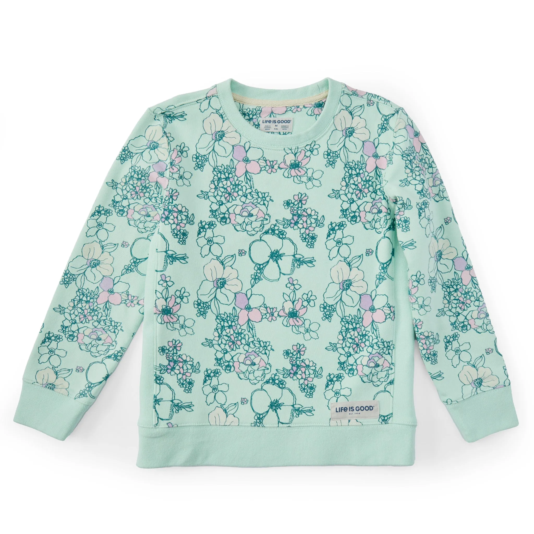Kids Floral Garden Pattern Simply True Fleece Crew Life is Good