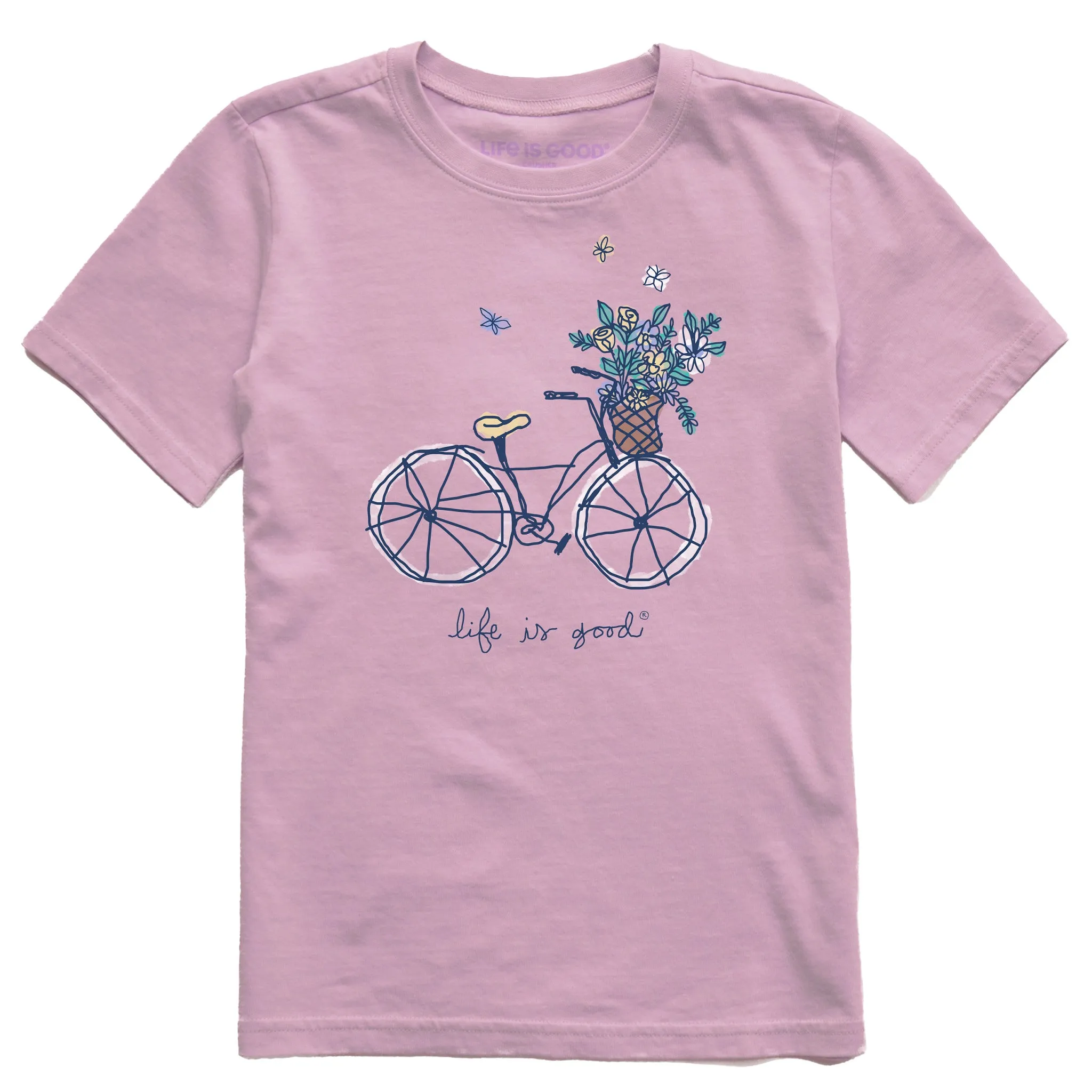 Kids Flower Basket Bike Short Sleeve Crusher Tee Life is Good