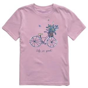 Kids Flower Basket Bike Short Sleeve Crusher Tee Life is Good