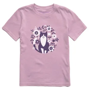 Kids Flower Circle Cat Short Sleeve Crusher Tee Life is Good