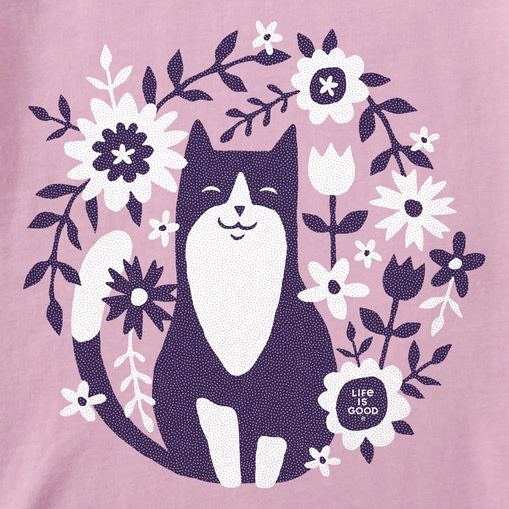 Kids Flower Circle Cat Short Sleeve Crusher Tee Life is Good