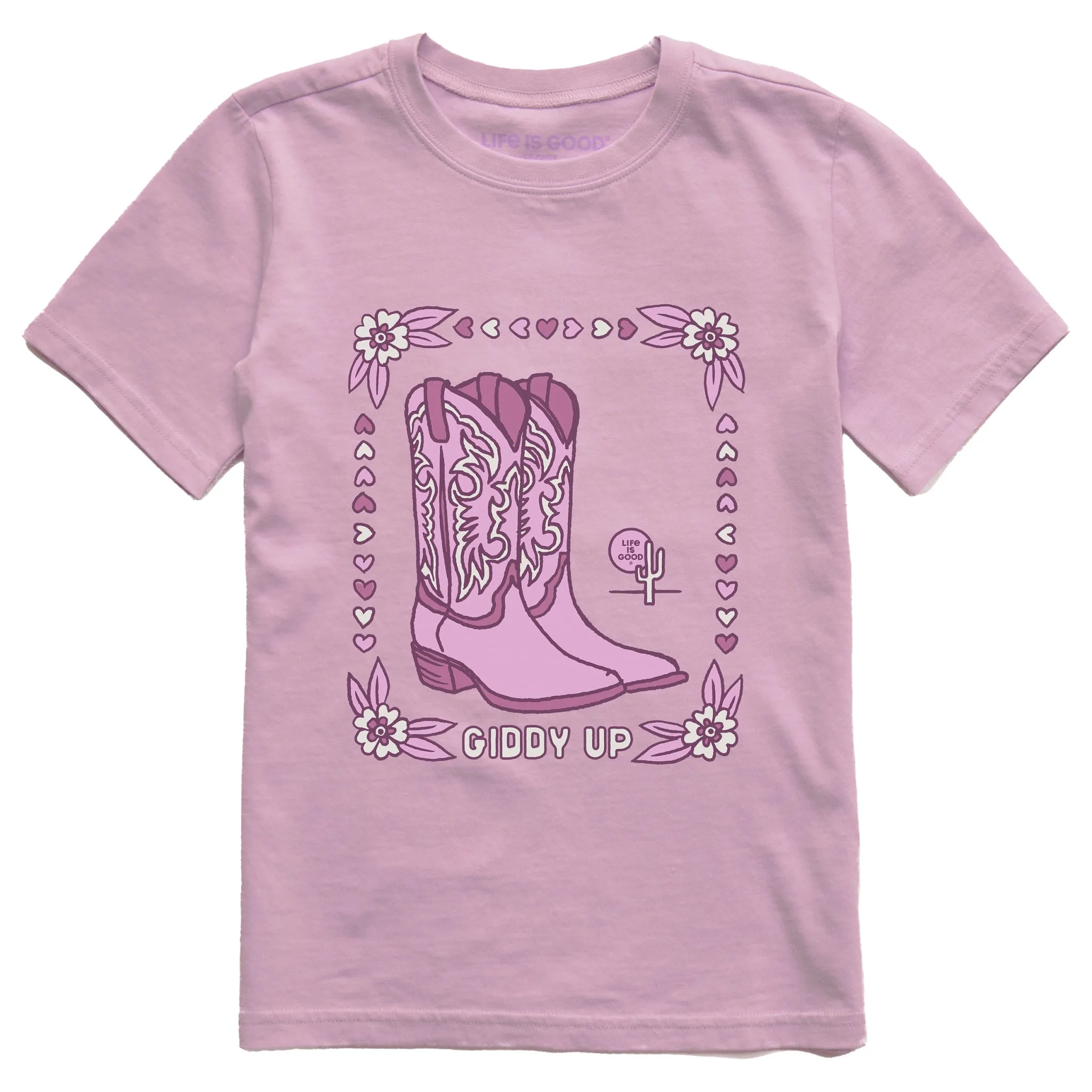 Kids Giddy Up Flora Boots Short Sleeve Crusher Tee Life is Good