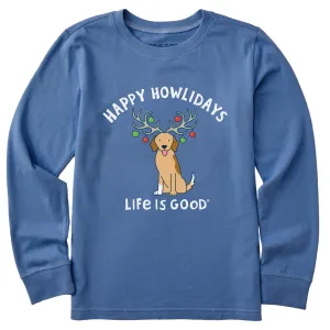 Kids Happy Howlidays Golden Dog Long Sleeve Crusher Tee Life is Good