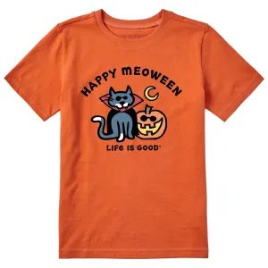 Kids Happy Meoween Cat & Pumpkin Short Sleeve Crusher Tee Life is Good