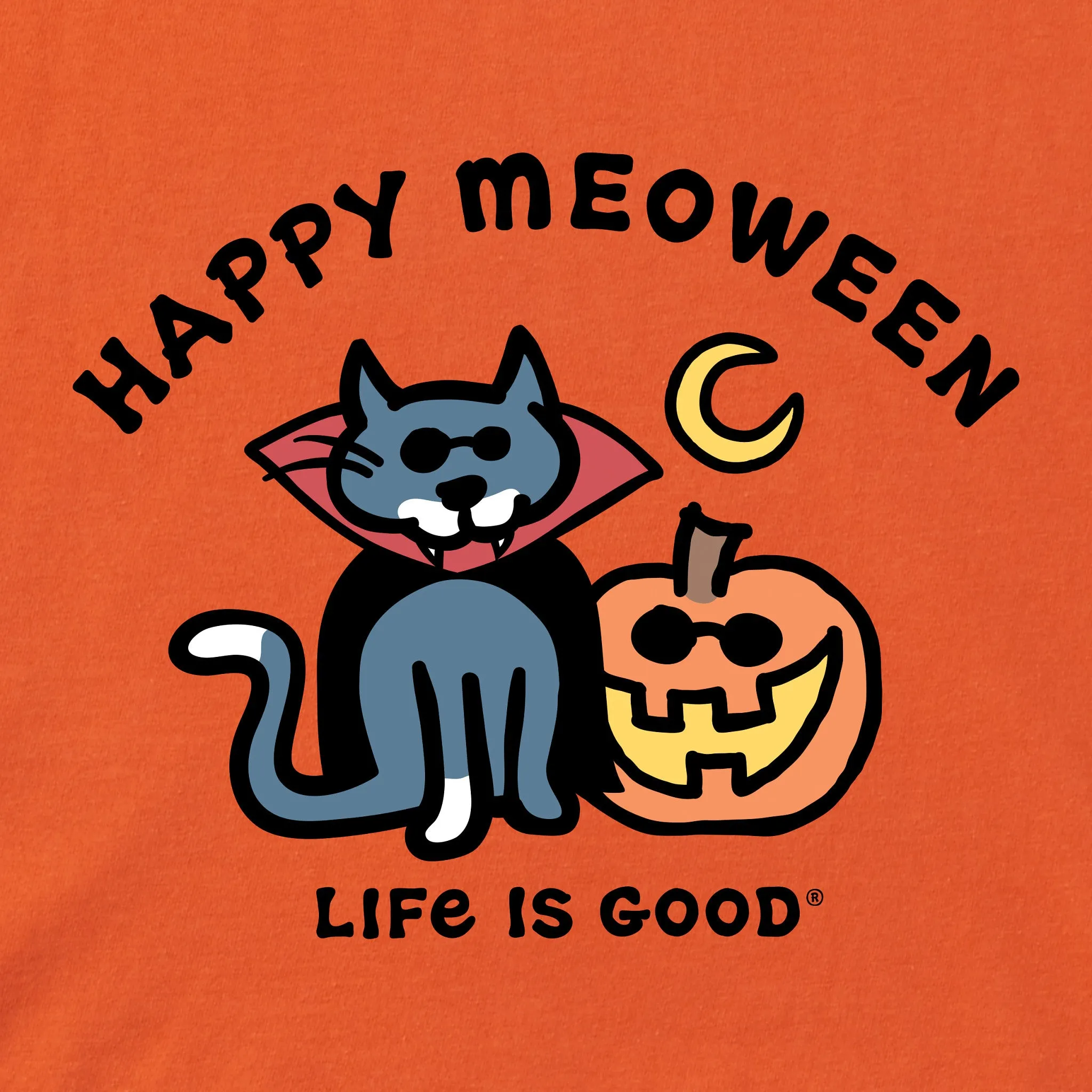 Kids Happy Meoween Cat & Pumpkin Short Sleeve Crusher Tee Life is Good