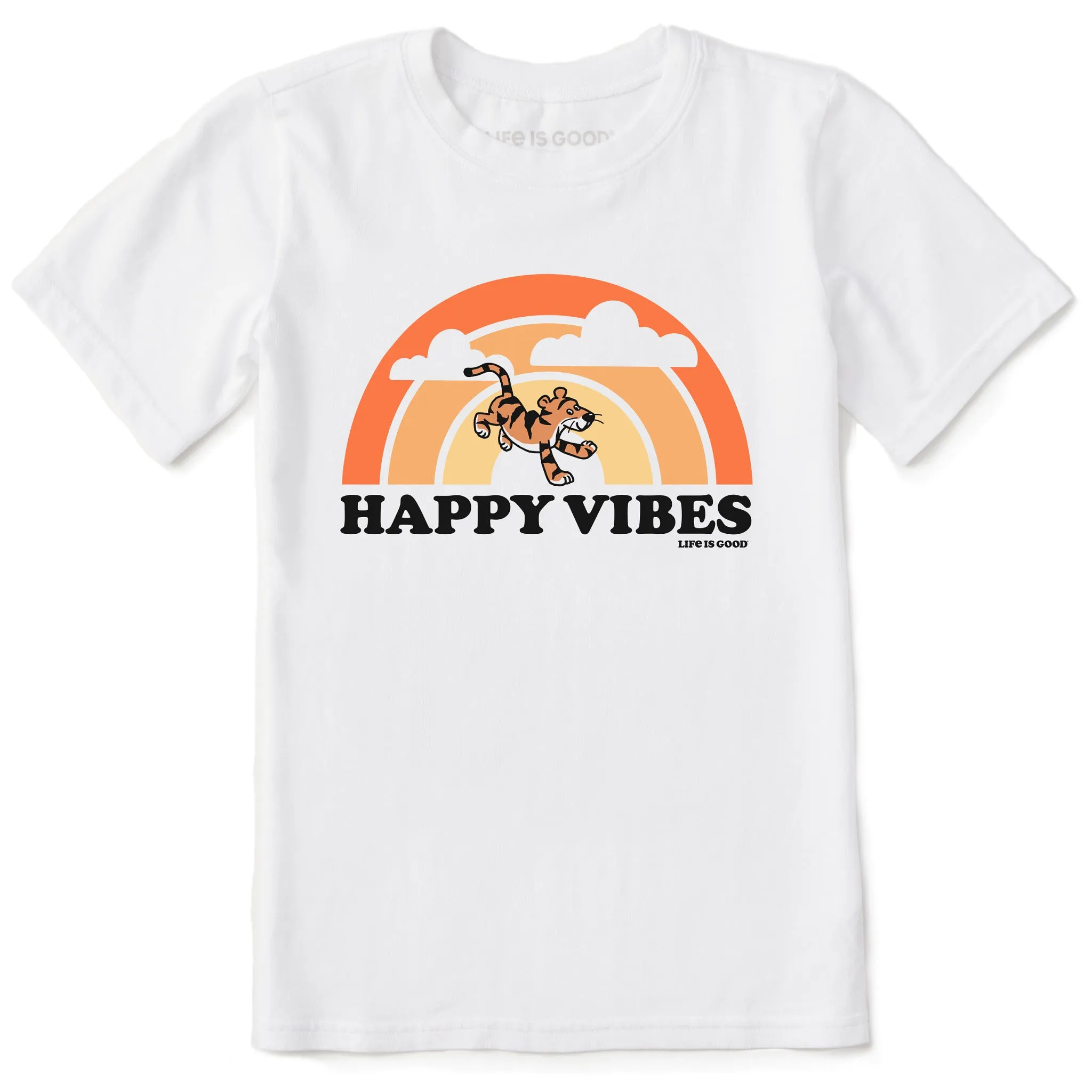 Kids Happy Vibes Tiger Stripe Rainbow Short Sleeve Crusher Tee Life is Good