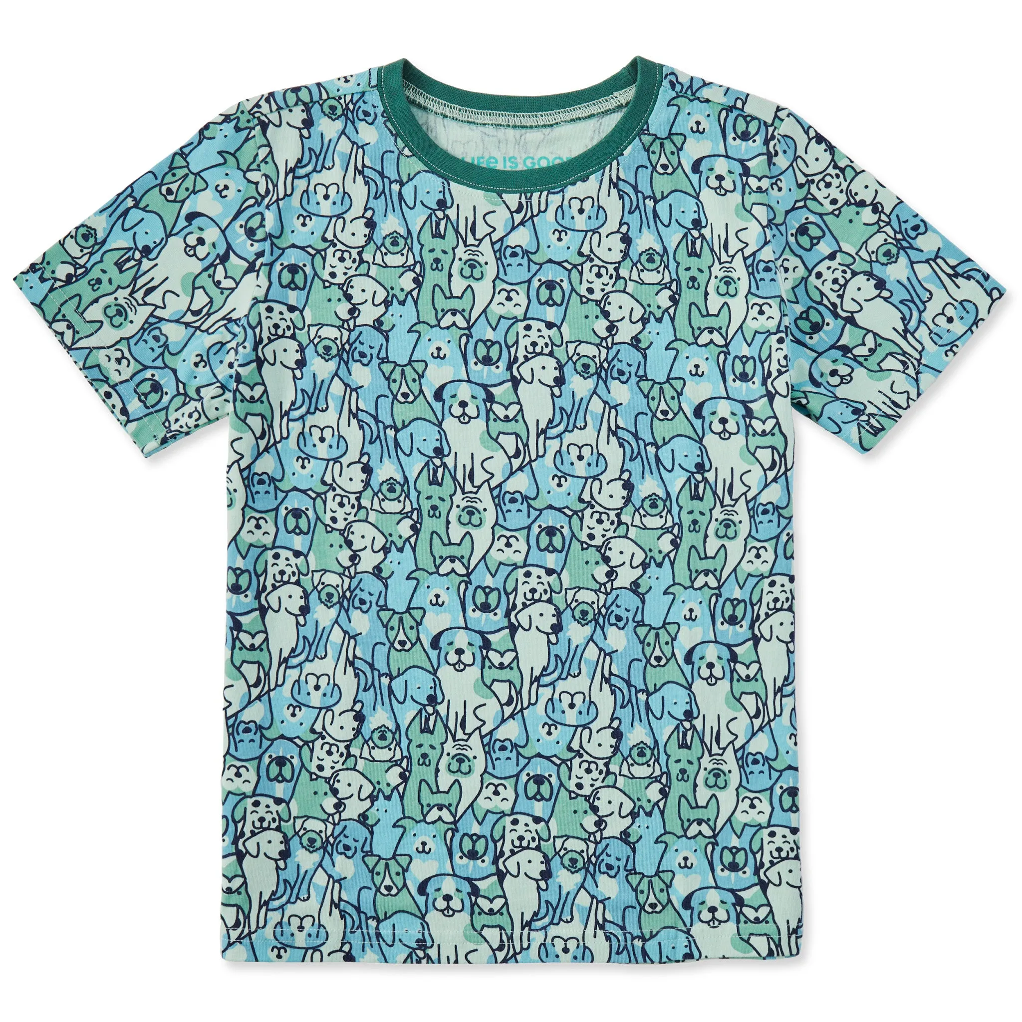 Kids Heart of Dogs Pattern Short Sleeve Crusher Tee Life is Good