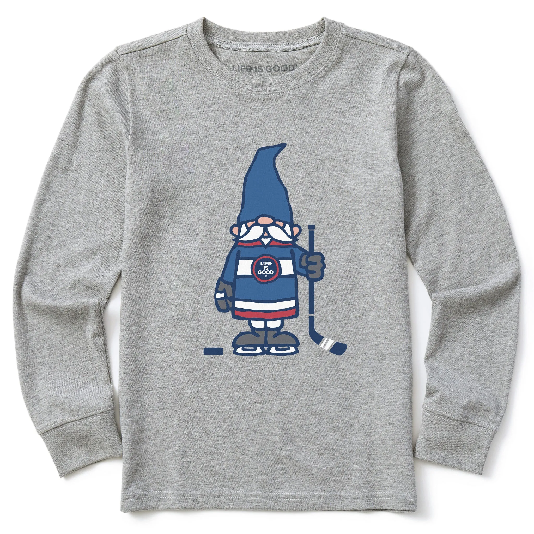 Kids Hockey Gnome Long Sleeve Crusher Tee Life is Good