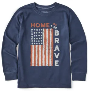 Kids Home of the Brave Raggedy Flag Long Sleeve Crusher Tee Life is Good