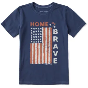 Kids Home of the Brave Raggedy Flag Short Sleeve Crusher Tee Life is Good