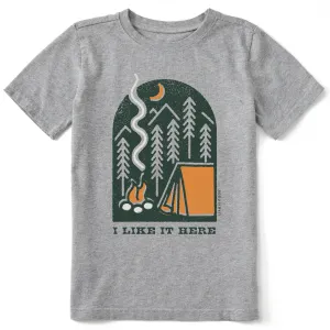 Kids I Like it Here at the Campsite Short Sleeve Crusher Tee Life is Good