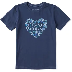 Kids I Love Dogs Paw Prints Short Sleeve Crusher Tee Life is Good
