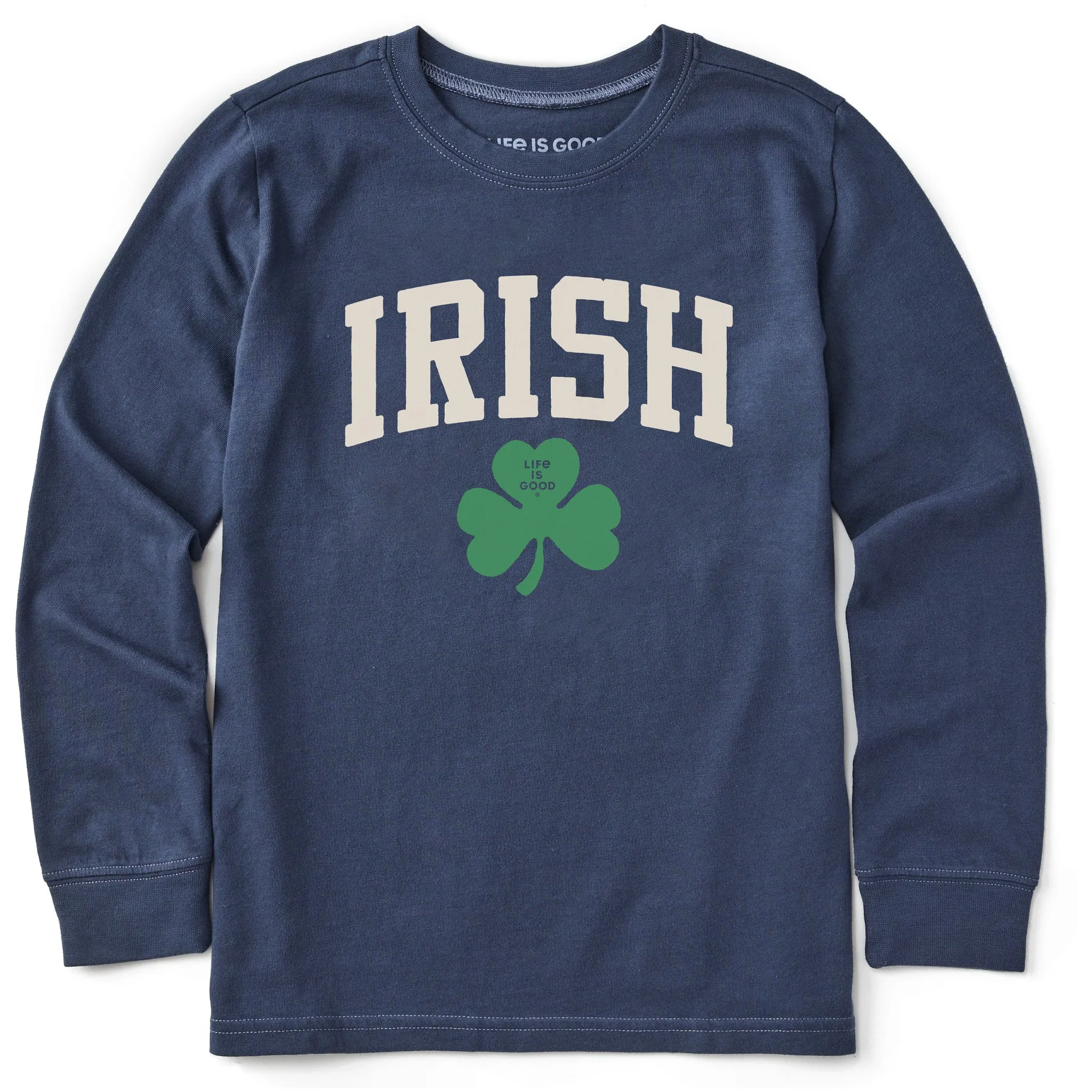 Kids Irish Clover Long Sleeve Crusher Tee Life is Good