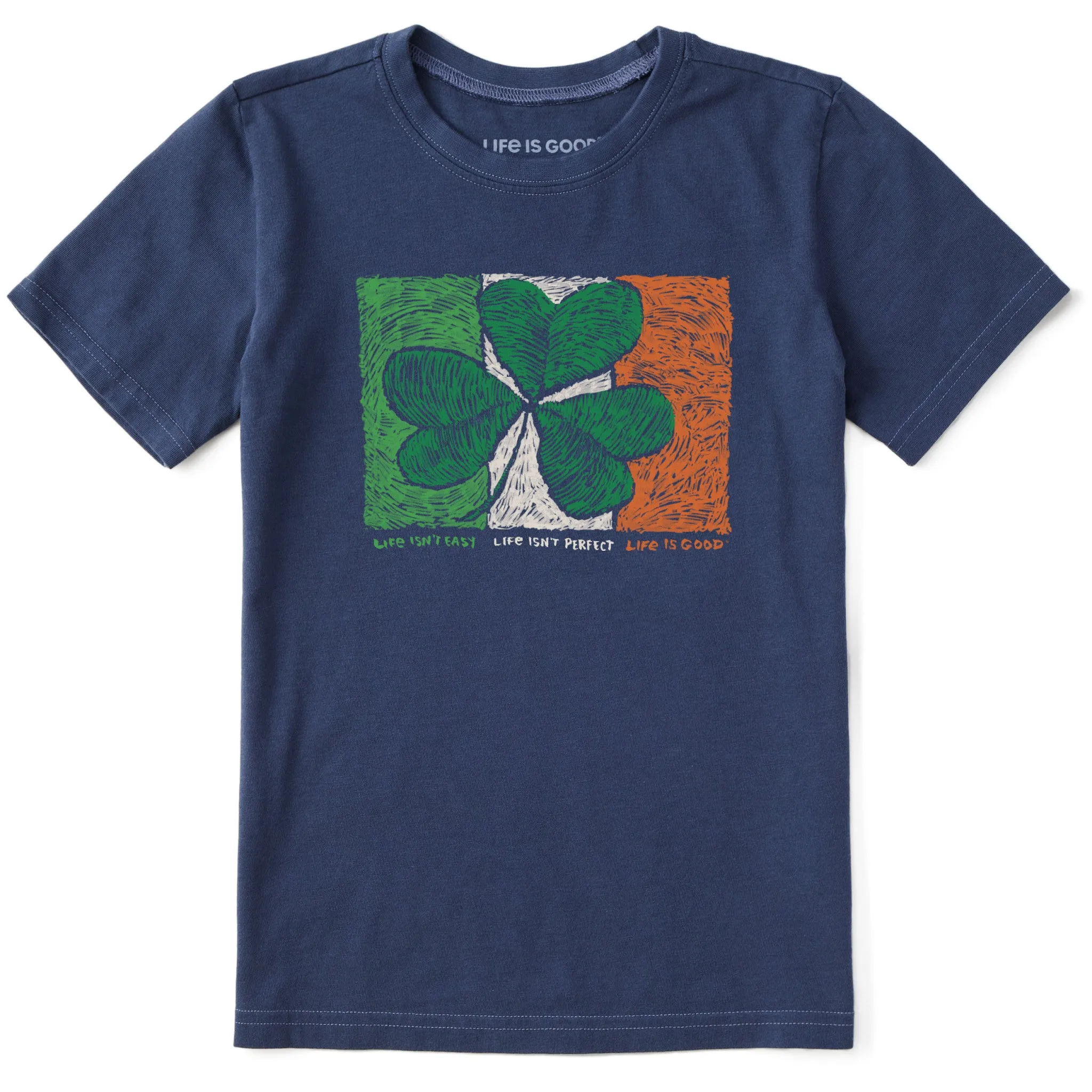 Kids Irish Flag Clover Short Sleeve Crusher Tee Life is Good