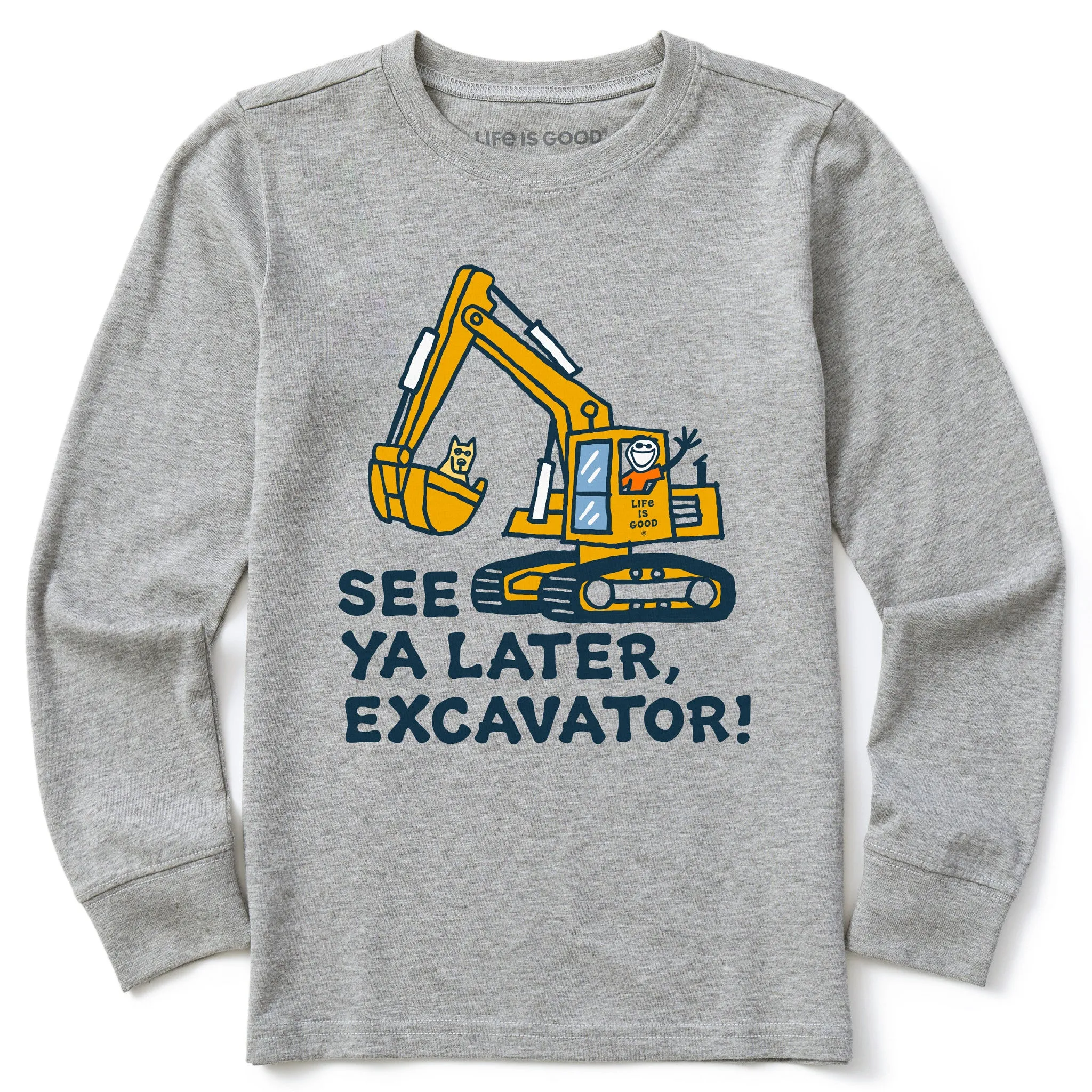Kids Jake and Rocket Excavator Long Sleeve Crusher Tee Life is Good