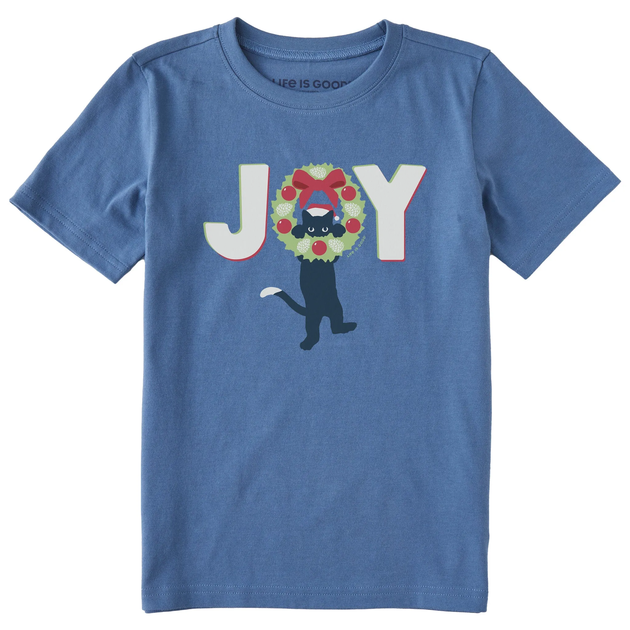 Kids Joy Cat Wreath Short Sleeve Crusher Tee Life is Good