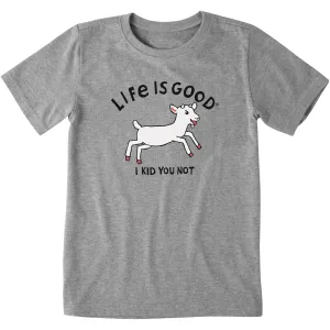 Kids Jumping Baby Goat Short Sleeve Crusher Tee Life is Good